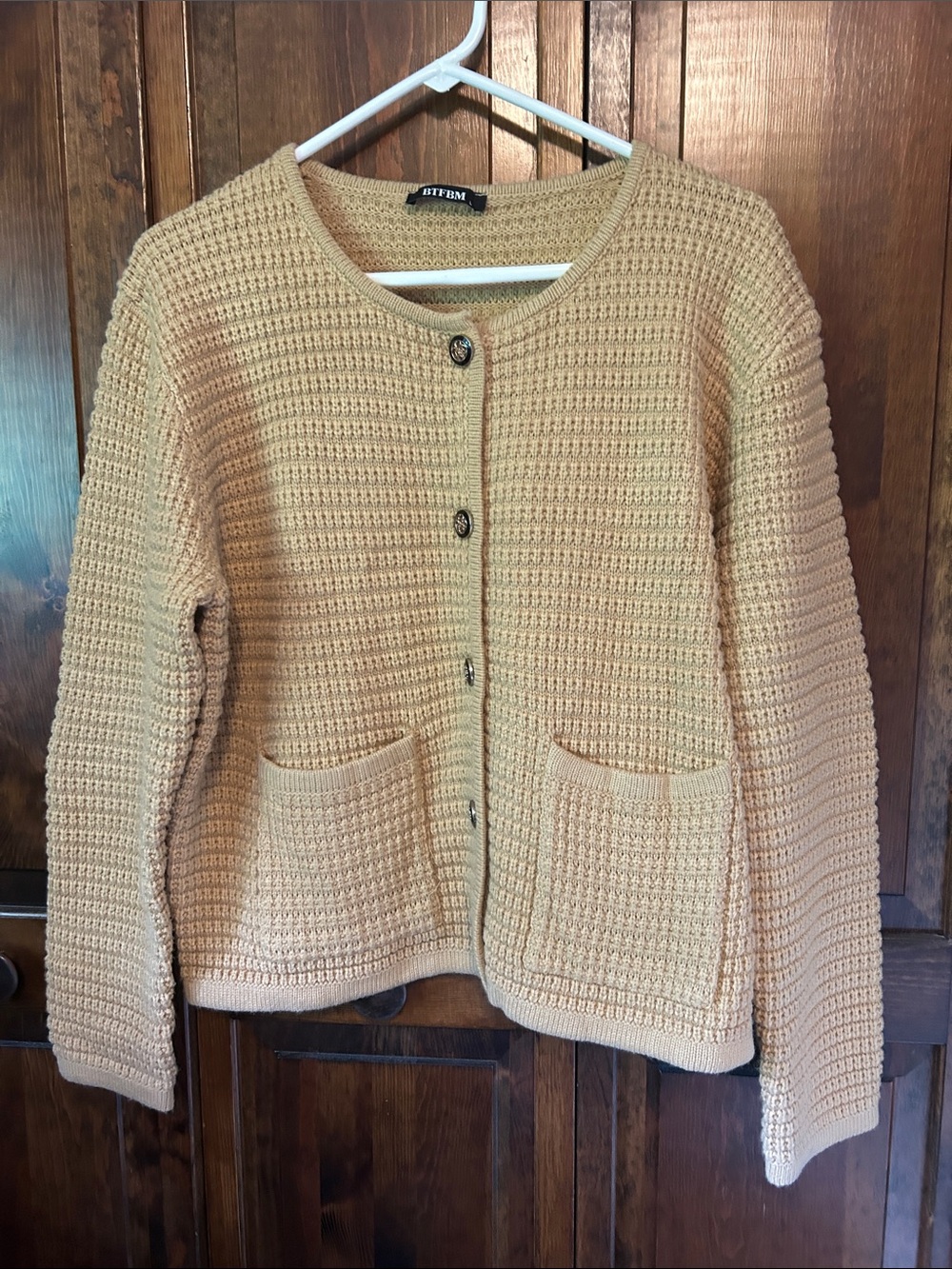 Tibyhm Women's Camel Knit Button-Front Cardigan